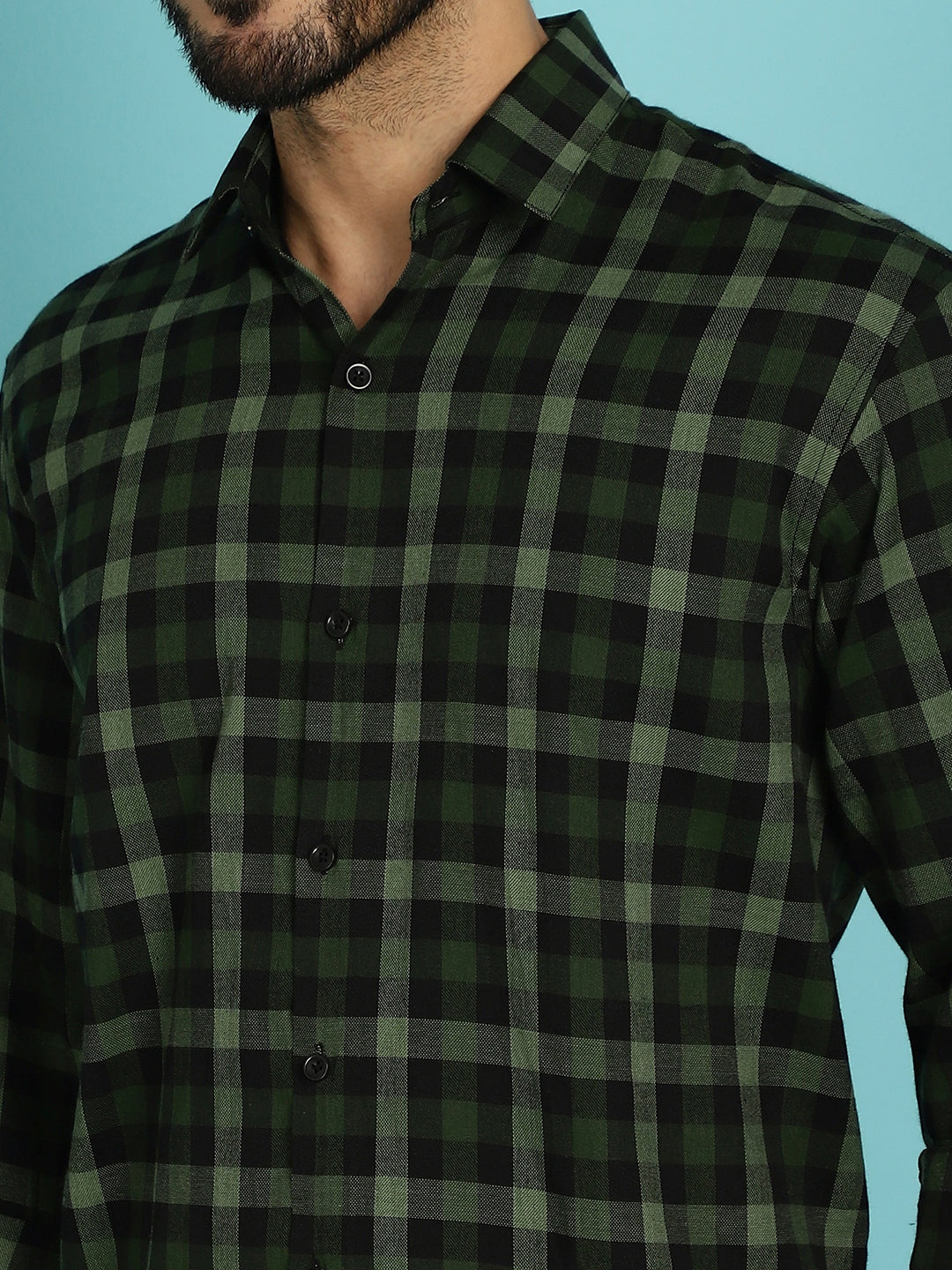 Indian Needle Men's Checked Casual Shirt - Olive | Swadesiicart