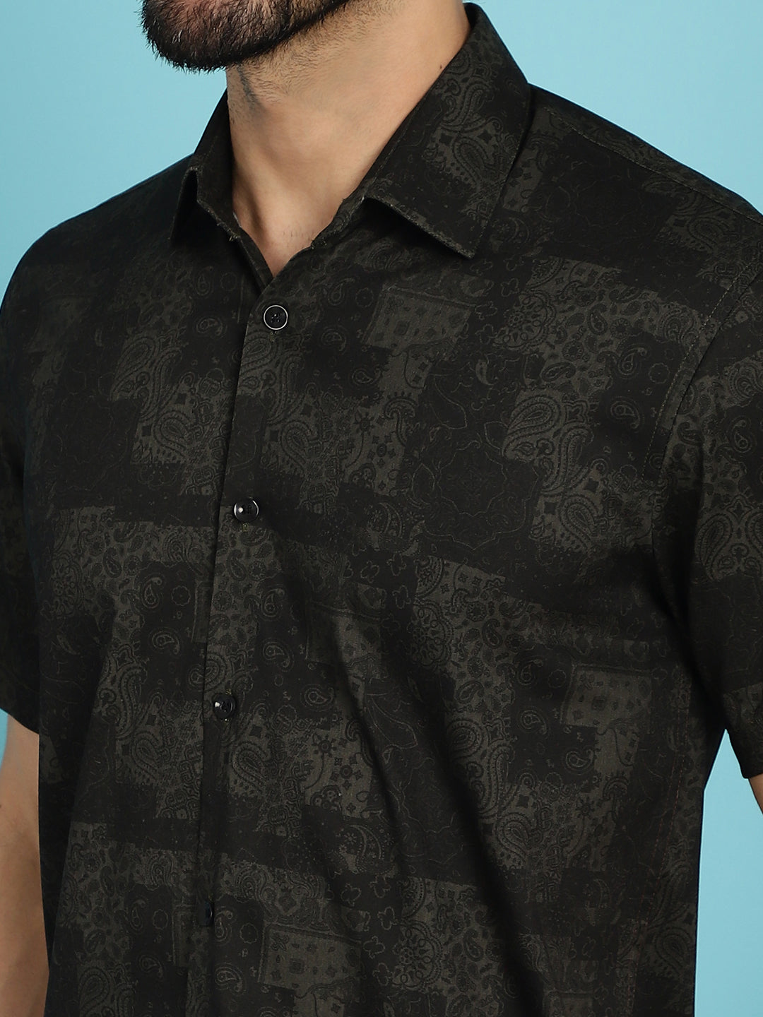Indian Needle Men's Printed Casual Shirt - Black | Swadesiicart