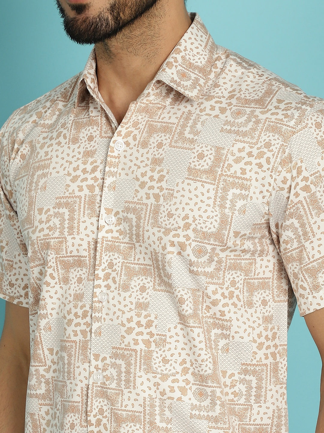 Indian Needle Men's Printed Casual Shirt - Peach | Swadesiicart