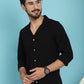 Indian Needle Men's Lapel Collar Casual Shirt - Black | Swadesiicart