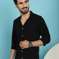 Indian Needle Men's Lapel Collar Casual Shirt - Black | Swadesiicart