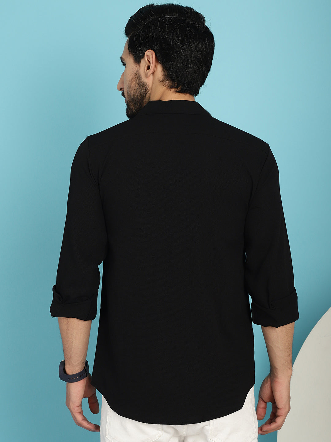 Indian Needle Men's Lapel Collar Casual Shirt - Black | Swadesiicart