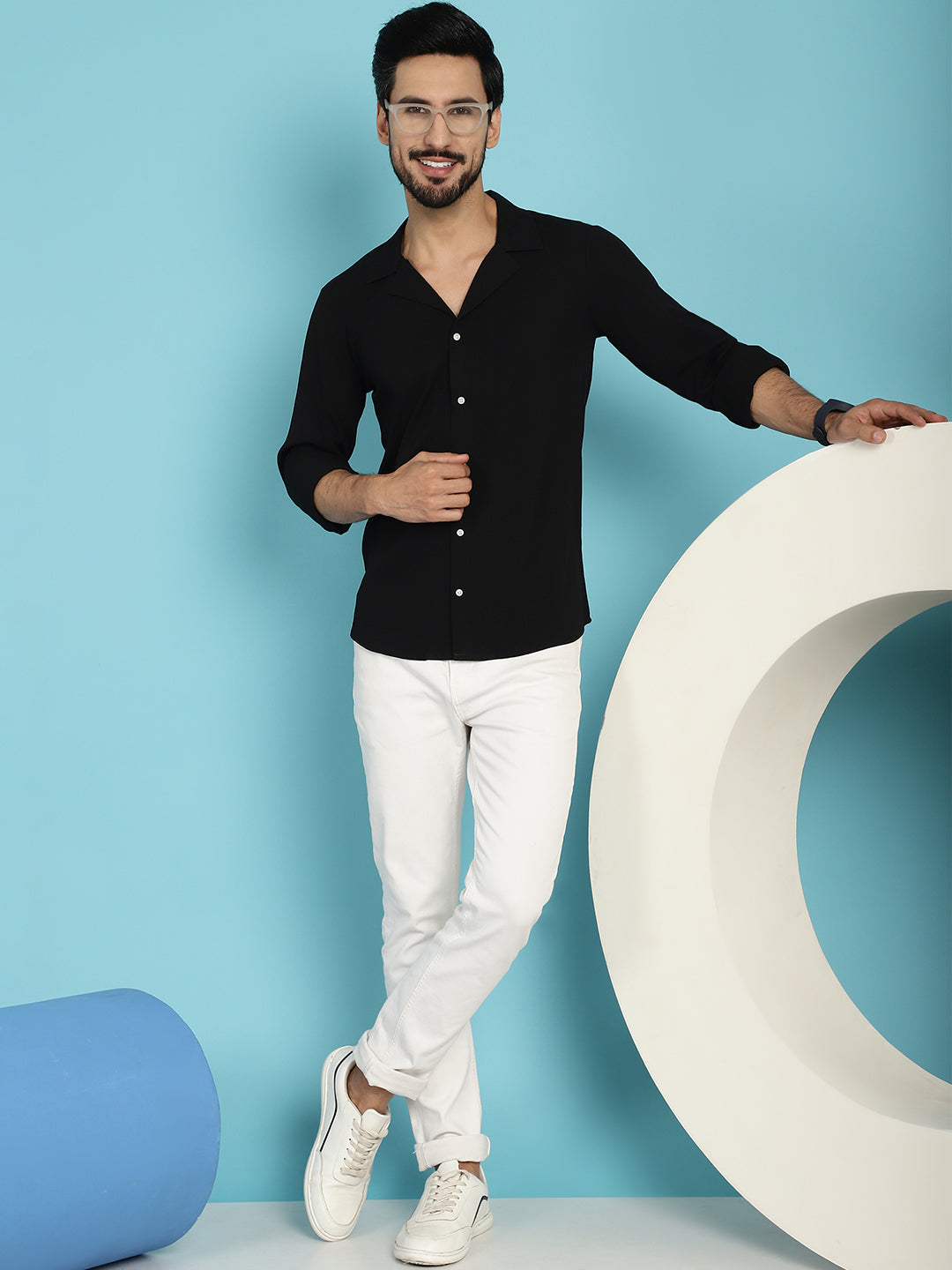 Indian Needle Men's Lapel Collar Casual Shirt - Black | Swadesiicart