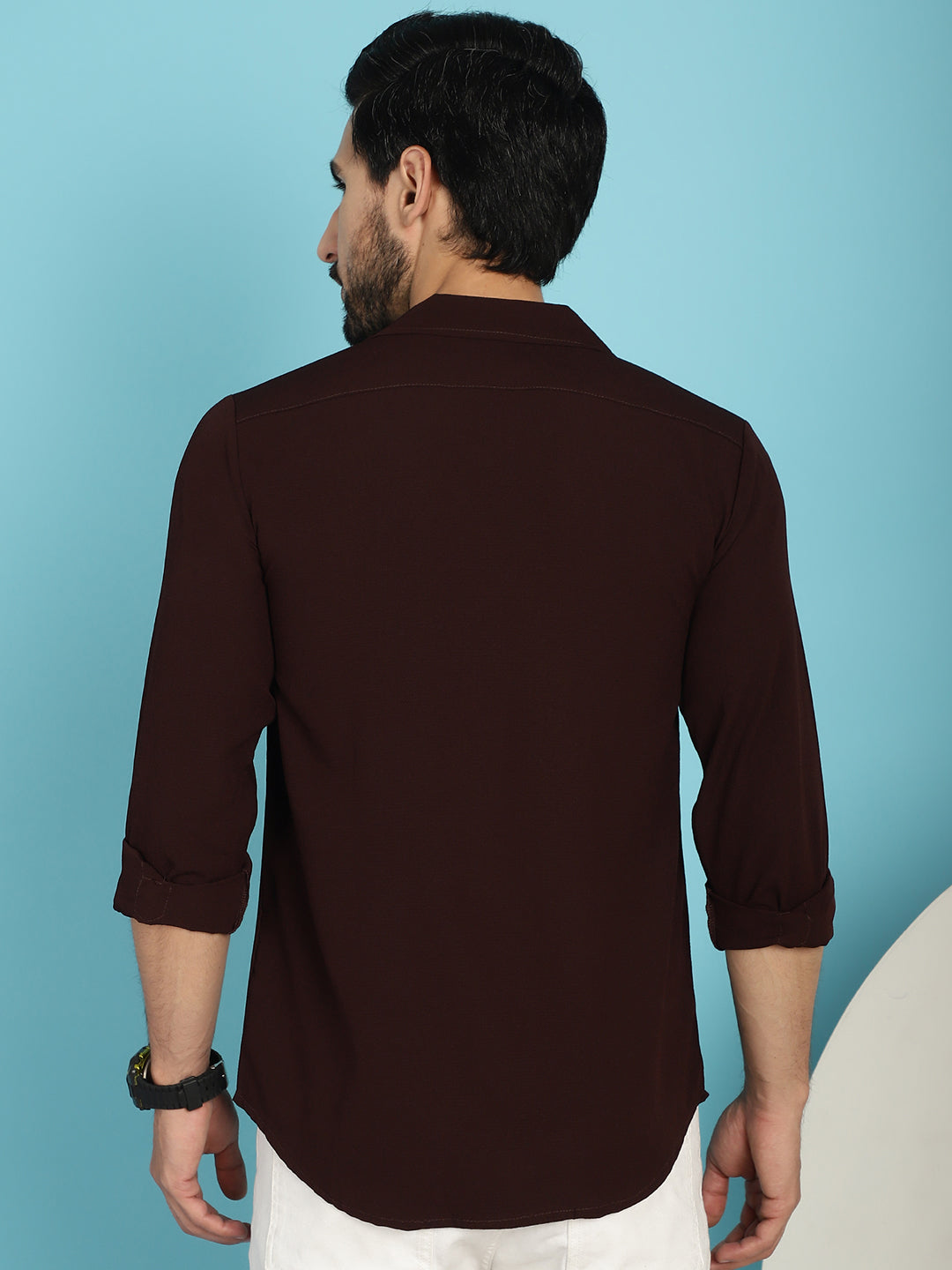 Indian Needle Men's Lapel Collar Casual Shirt - Coffee | Swadesiicart