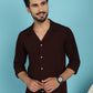 Indian Needle Men's Lapel Collar Casual Shirt - Coffee | Swadesiicart