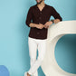 Indian Needle Men's Lapel Collar Casual Shirt - Coffee | Swadesiicart