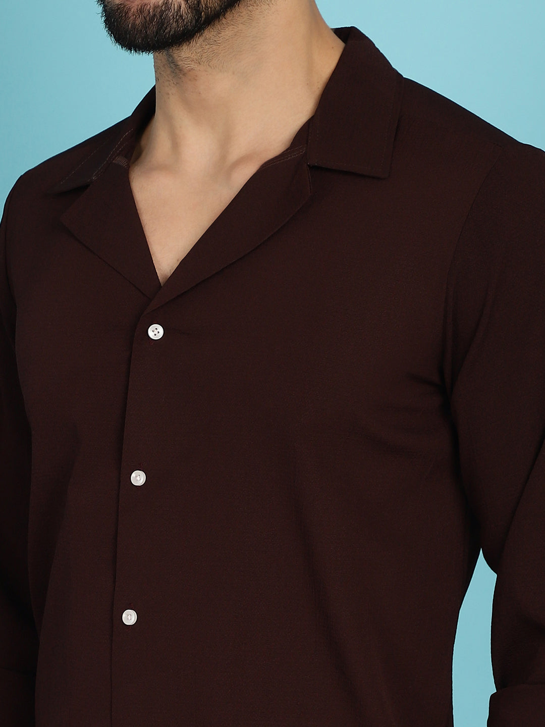Indian Needle Men's Lapel Collar Casual Shirt - Coffee | Swadesiicart