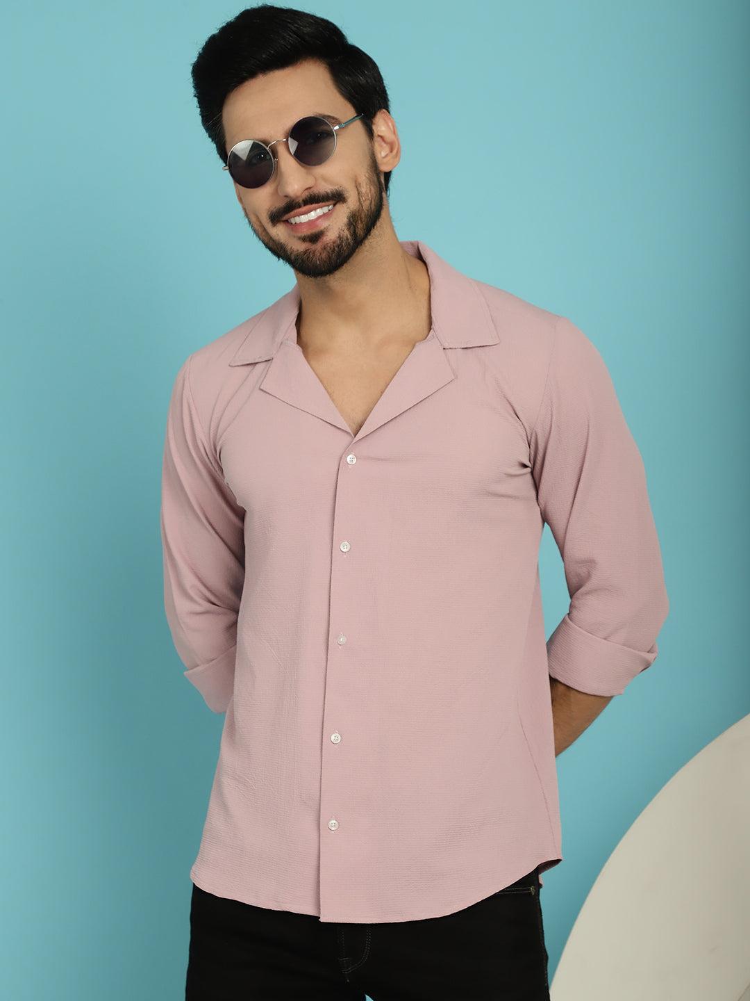 Indian Needle Men's Lapel Collar Casual Shirt - Magenta | Swadesiicart