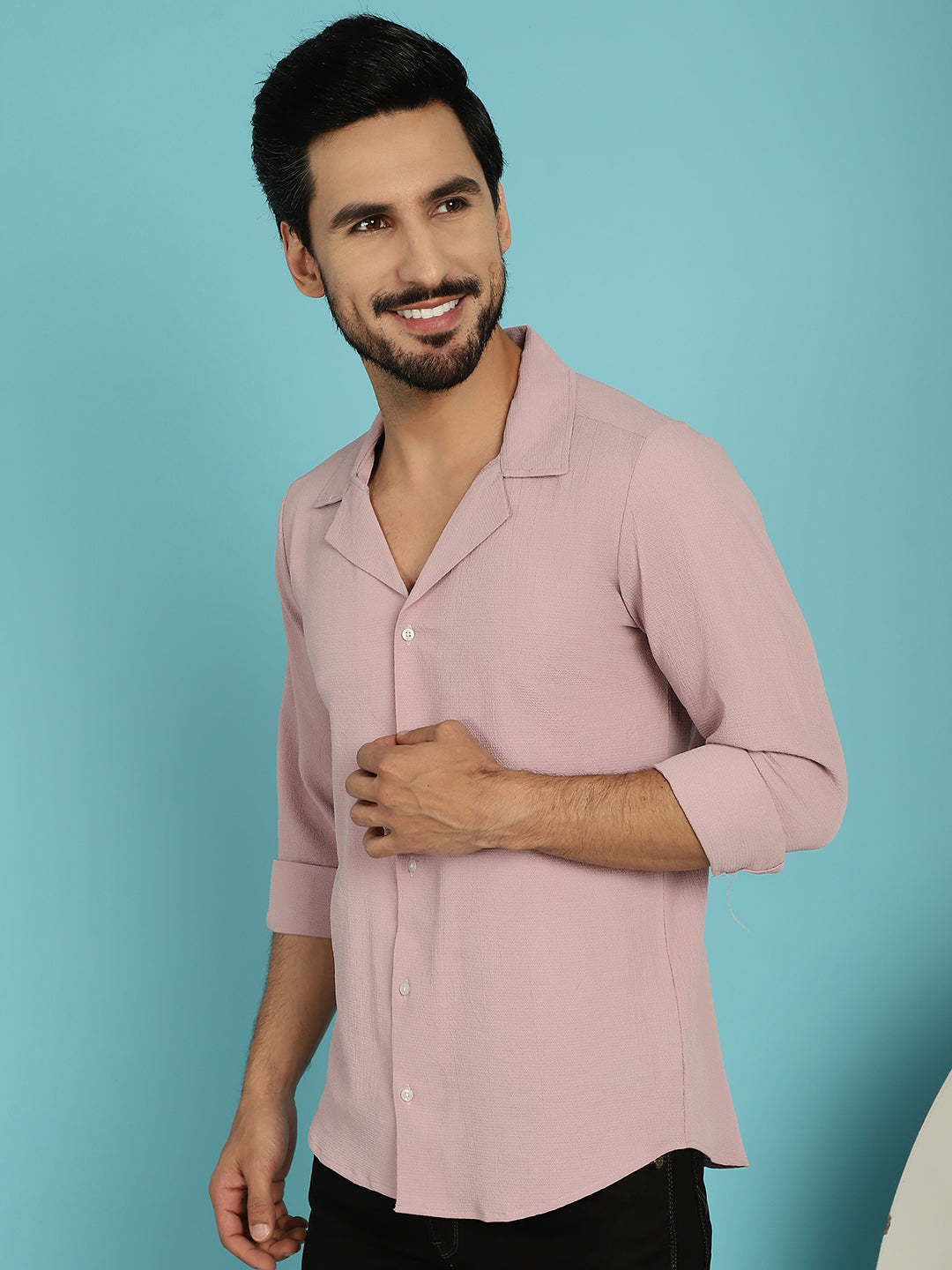 Indian Needle Men's Lapel Collar Casual Shirt - Magenta | Swadesiicart