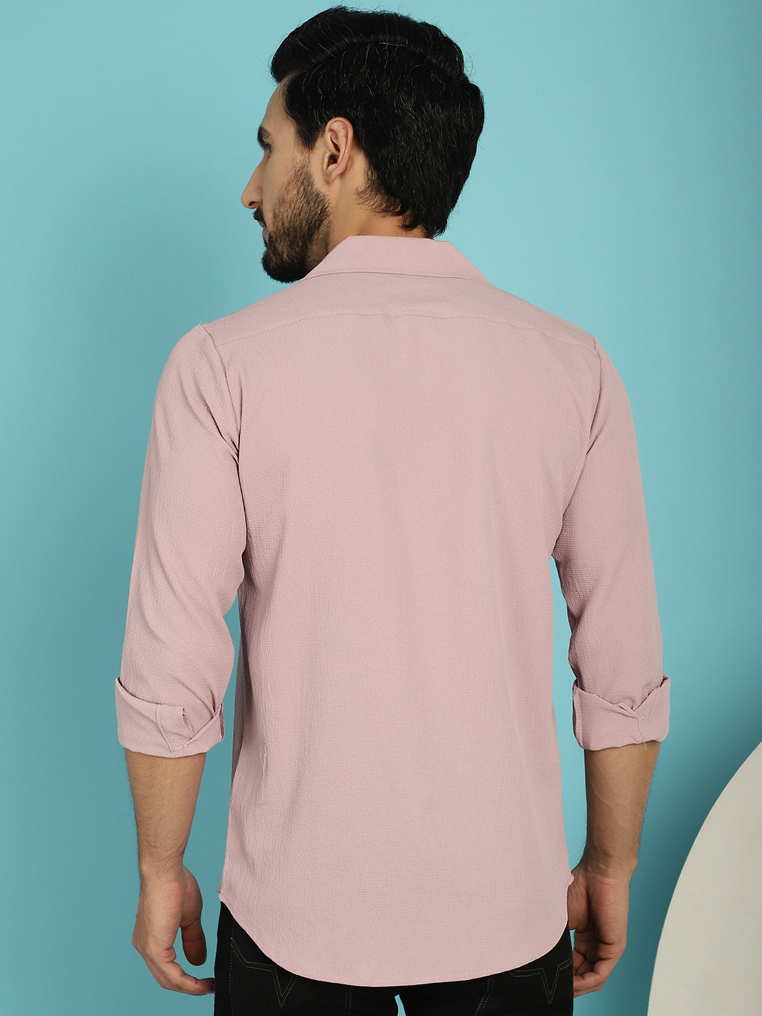 Indian Needle Men's Lapel Collar Casual Shirt - Magenta | Swadesiicart