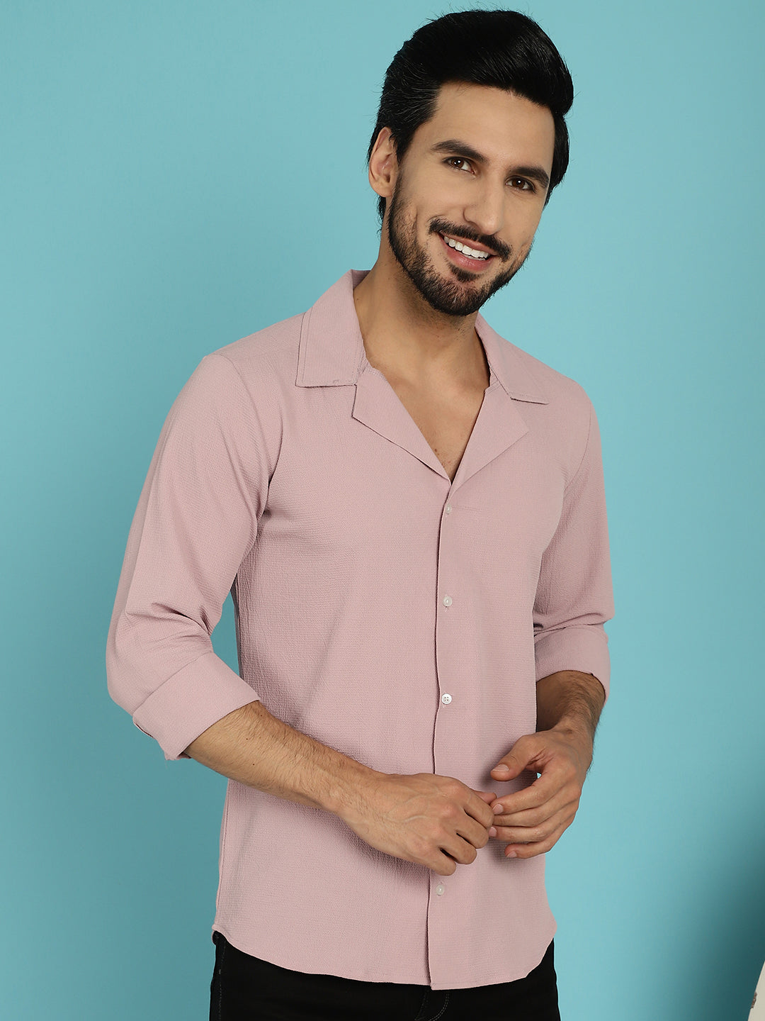 Indian Needle Men's Lapel Collar Casual Shirt - Magenta | Swadesiicart