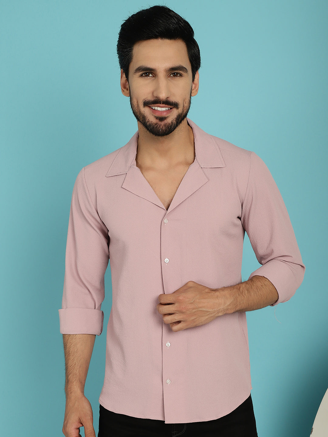 Indian Needle Men's Lapel Collar Casual Shirt - Magenta | Swadesiicart
