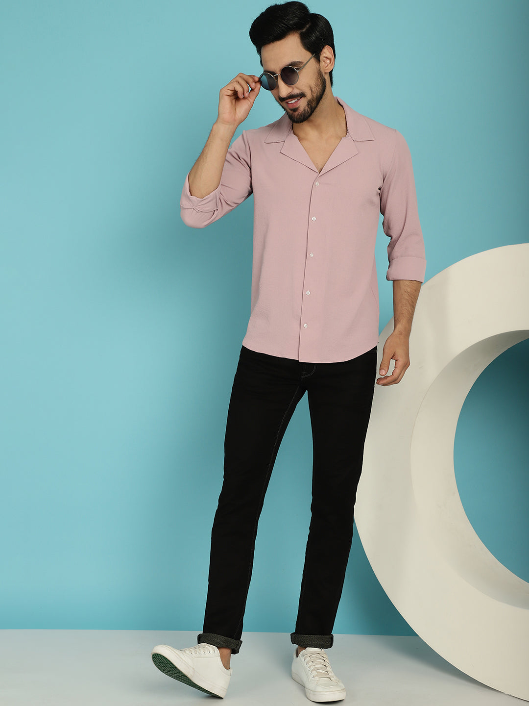 Indian Needle Men's Lapel Collar Casual Shirt - Magenta | Swadesiicart