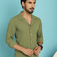 Indian Needle Men's Lapel Collar Casual Shirt - Olive | Swadesiicart