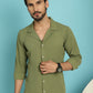 Indian Needle Men's Lapel Collar Casual Shirt - Olive | Swadesiicart