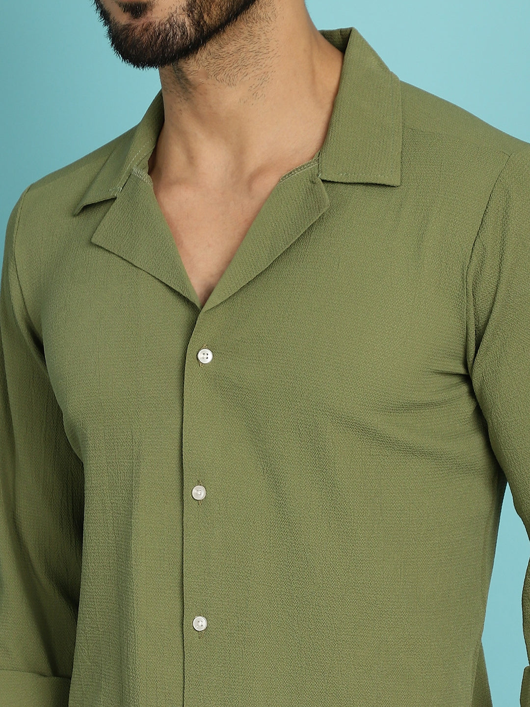 Indian Needle Men's Lapel Collar Casual Shirt - Olive | Swadesiicart
