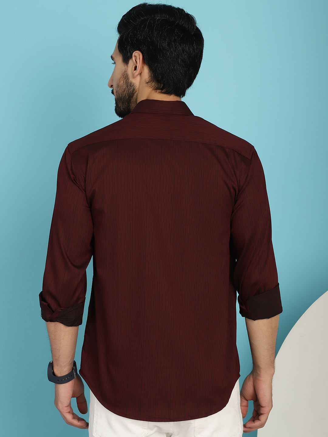 Indian Needle Men's Woven Design Casual Shirt - Maroon | Swadesiicart