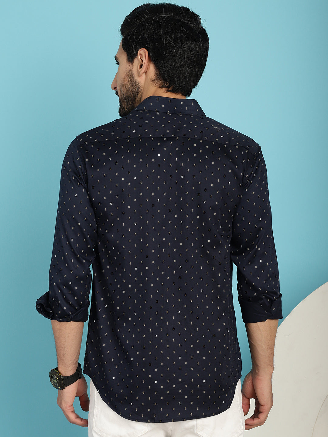 Indian Needle Men's Printed Casual Shirt - Navy Blue | Swadesiicart