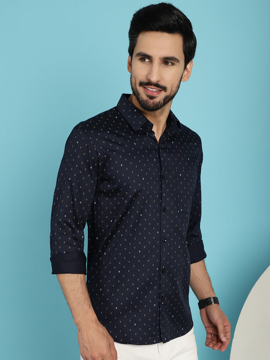 Indian Needle Men's Printed Casual Shirt - Navy Blue | Swadesiicart