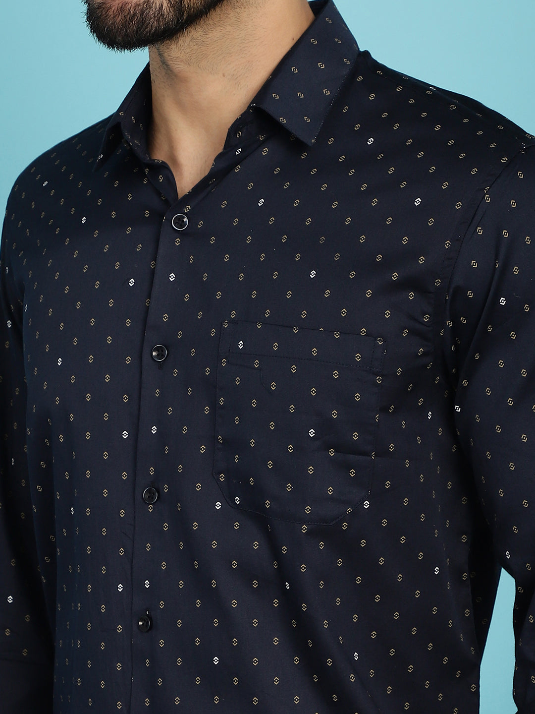Indian Needle Men's Printed Casual Shirt - Navy Blue | Swadesiicart
