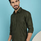 Indian Needle Men's Olive Green Checked Casual Shirt - Olive | Swadesiicart