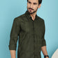 Indian Needle Men's Olive Green Checked Casual Shirt - Olive | Swadesiicart