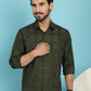 Indian Needle Men's Olive Green Checked Casual Shirt - Olive | Swadesiicart