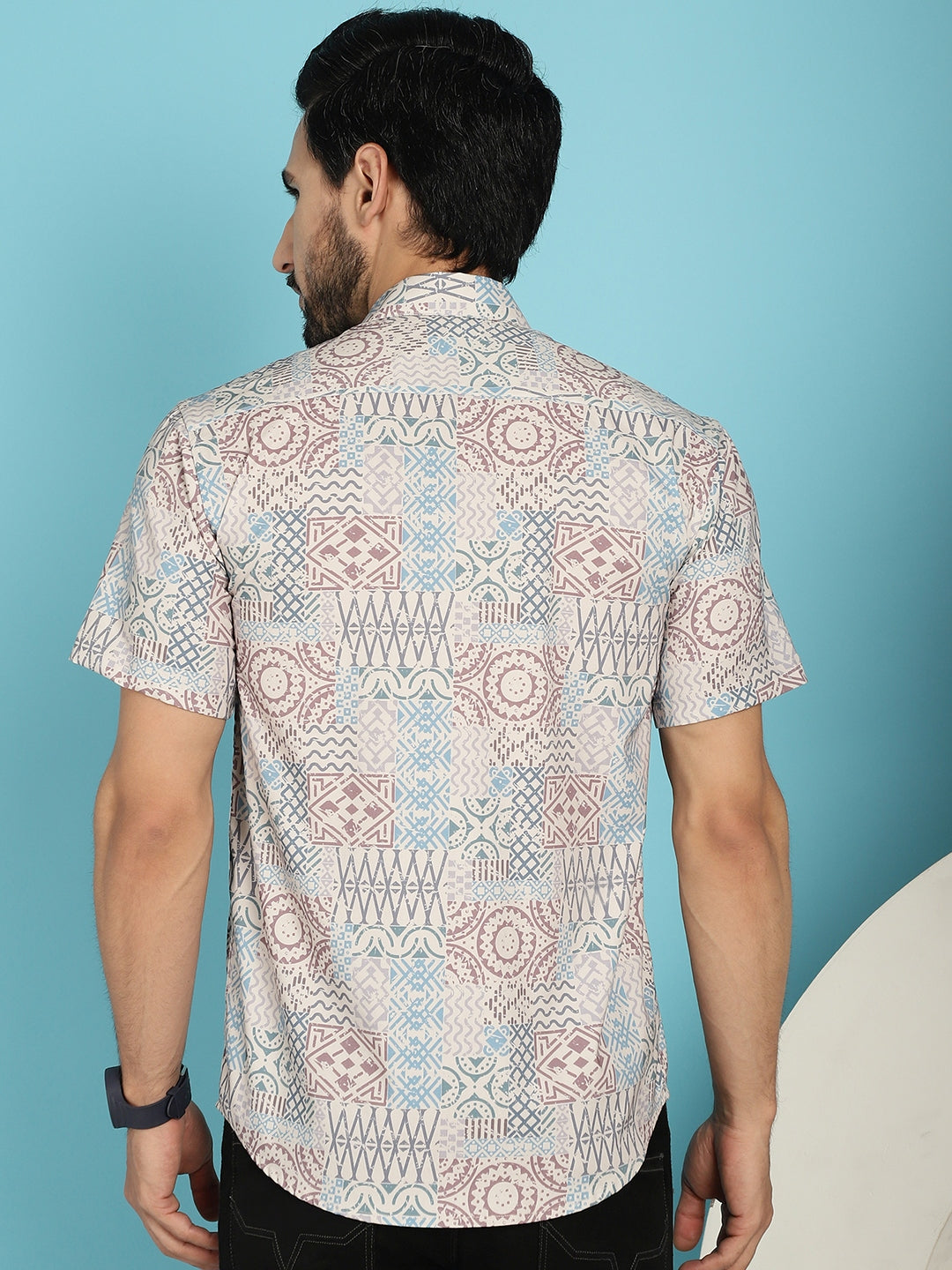 Indian Needle Men's Beige Printed Casual Shirt - Beige | Swadesiicart