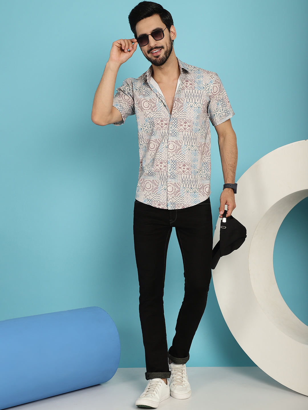 Indian Needle Men's Beige Printed Casual Shirt - Beige | Swadesiicart