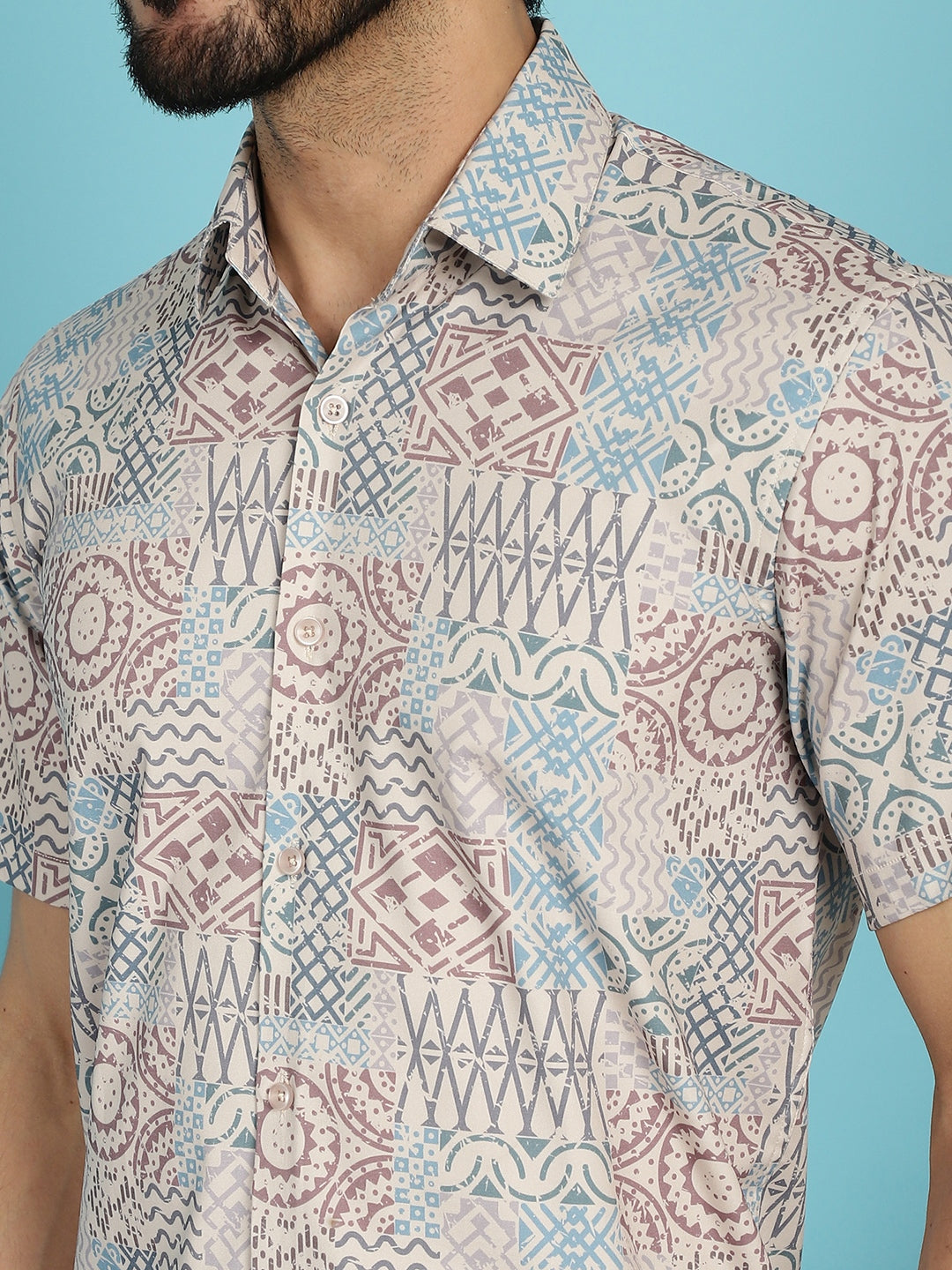 Indian Needle Men's Beige Printed Casual Shirt - Beige | Swadesiicart