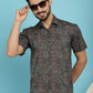 Indian Needle Men's Dark-Grey Printed Casual Shirt - Dark-Grey | Swadesiicart