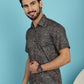 Indian Needle Men's Dark-Grey Printed Casual Shirt - Dark-Grey | Swadesiicart