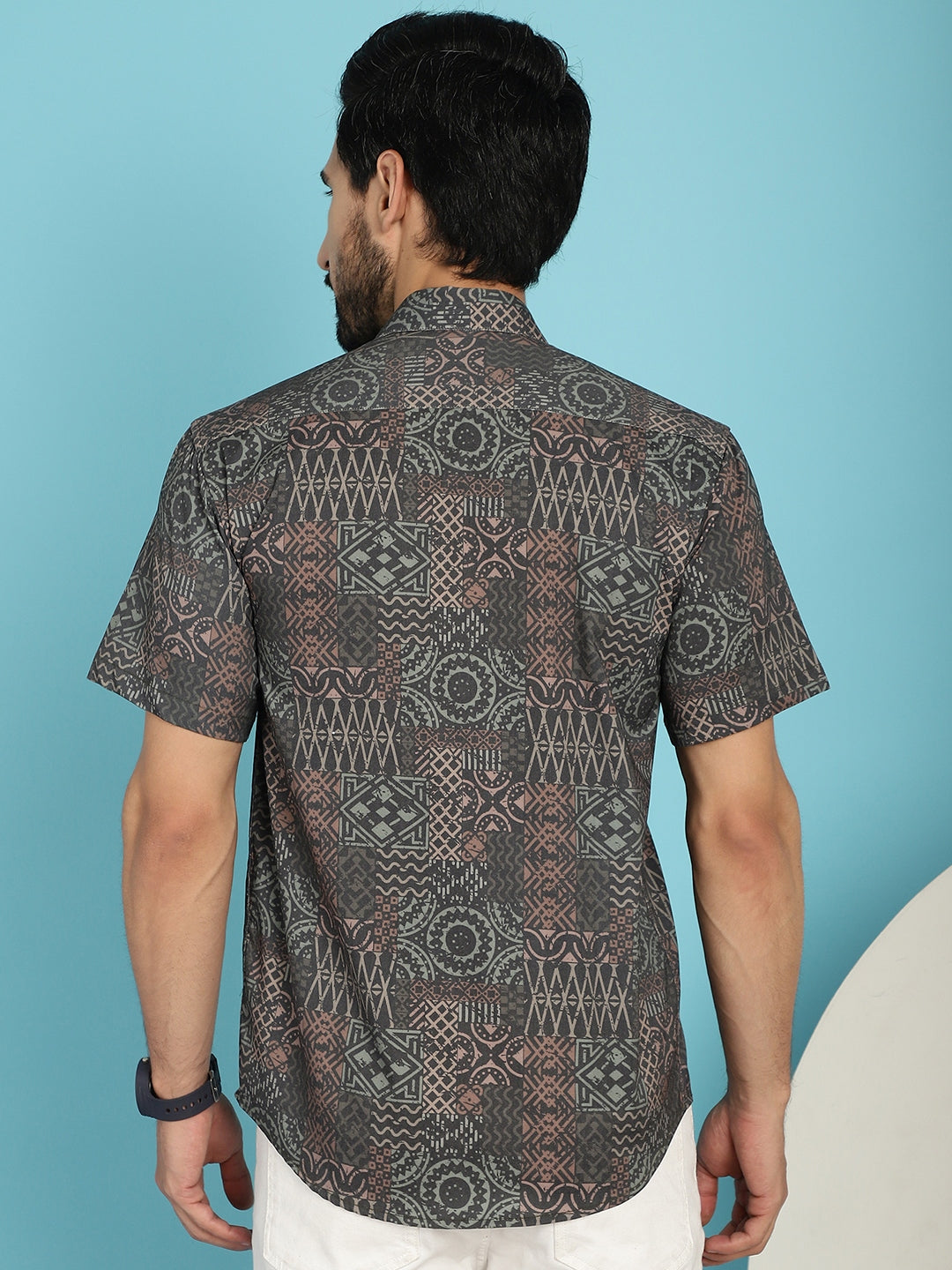 Indian Needle Men's Dark-Grey Printed Casual Shirt - Dark-Grey | Swadesiicart