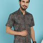Indian Needle Men's Dark-Grey Printed Casual Shirt - Dark-Grey | Swadesiicart