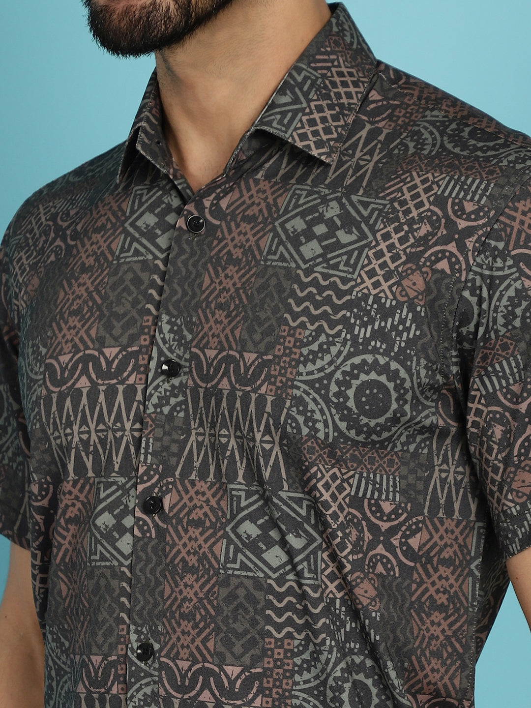 Indian Needle Men's Dark-Grey Printed Casual Shirt - Dark-Grey | Swadesiicart