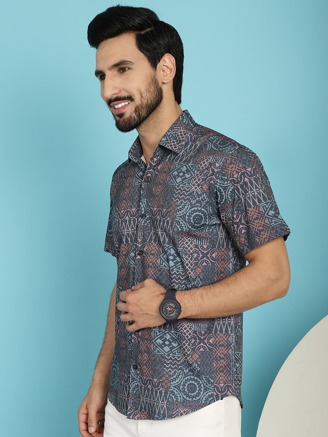 Indian Needle Men's Grey Printed Casual Shirt - Grey | Swadesiicart