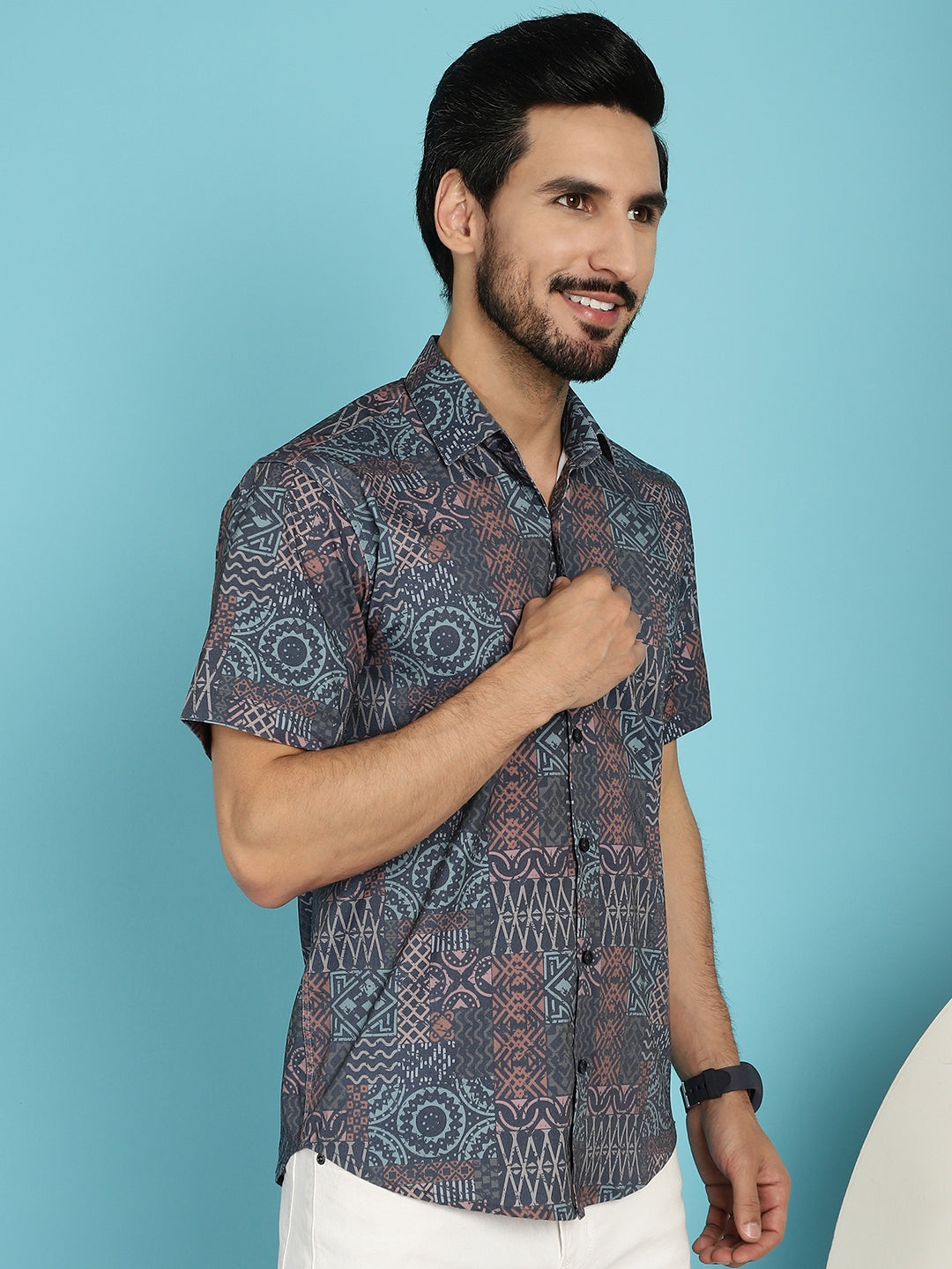 Indian Needle Men's Grey Printed Casual Shirt - Grey | Swadesiicart
