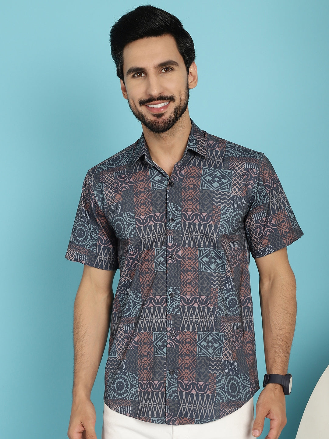 Indian Needle Men's Grey Printed Casual Shirt - Grey | Swadesiicart