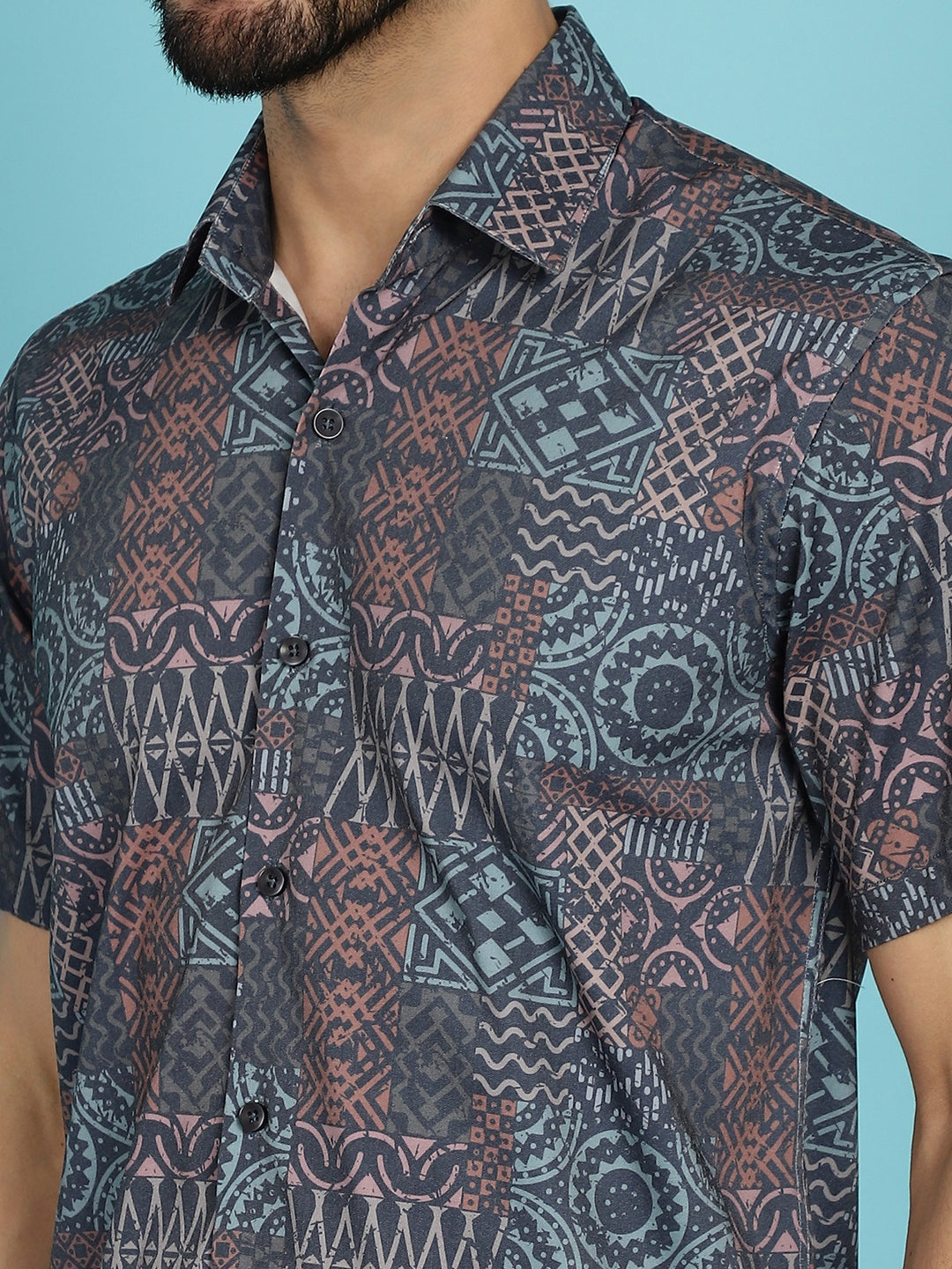 Indian Needle Men's Grey Printed Casual Shirt - Grey | Swadesiicart