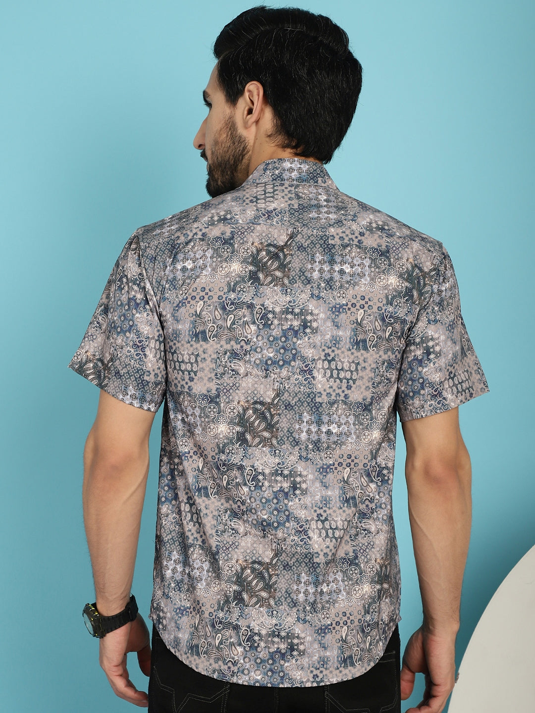 Indian Needle Men's Pejali Printed Casual Shirt - Blue | Swadesiicart