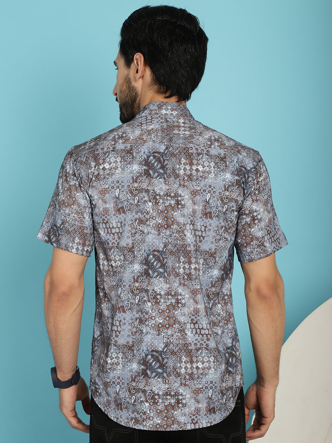 Indian Needle Men's Pejali Printed Casual Shirt - Brown | Swadesiicart