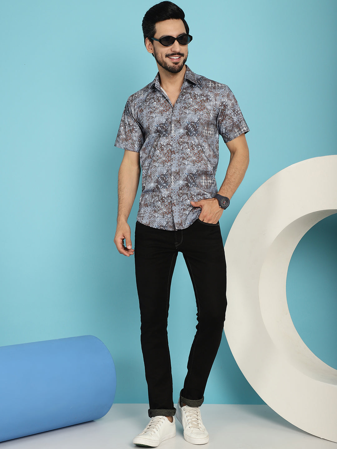 Indian Needle Men's Pejali Printed Casual Shirt - Brown | Swadesiicart