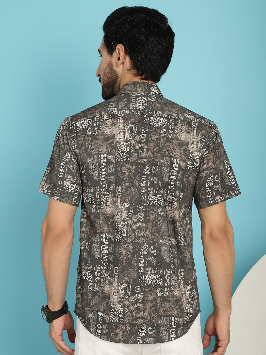 Indian Needle Men's Printed Casual Shirt - Brown | Swadesiicart
