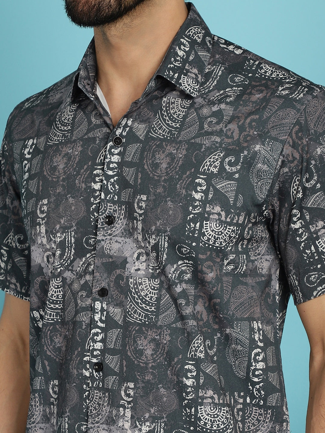 Indian Needle Men's Printed Casual Shirt - Charcoal | Swadesiicart