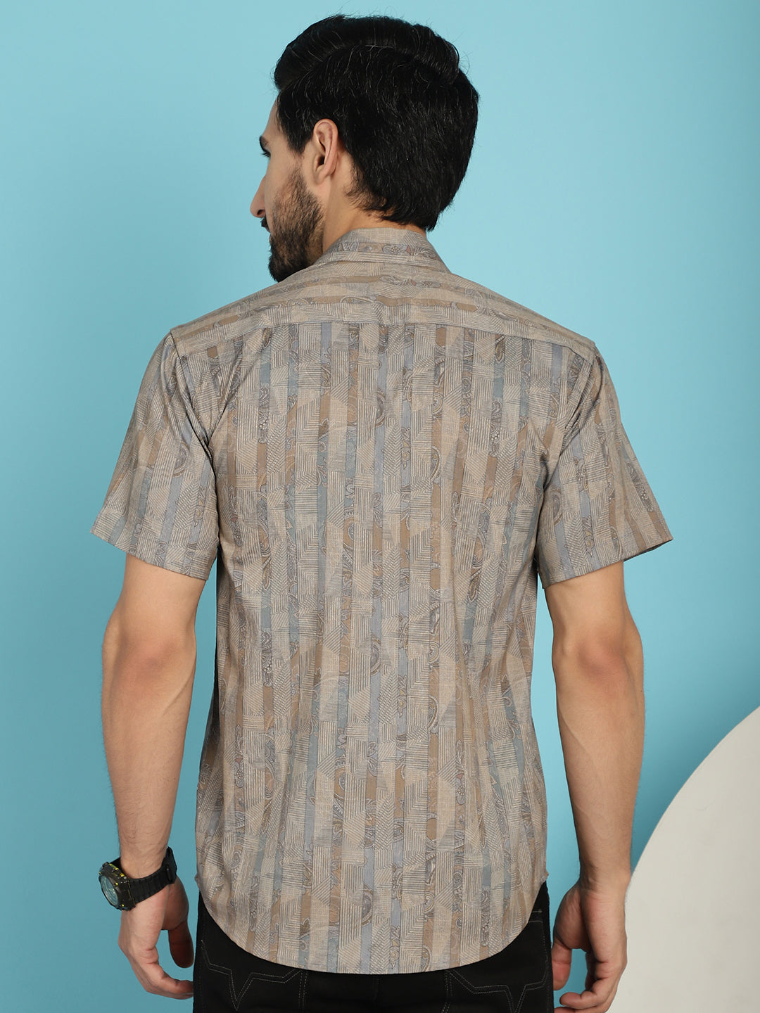 Indian Needle Men's Floral Printed Casual Shirt - Beige | Swadesiicart