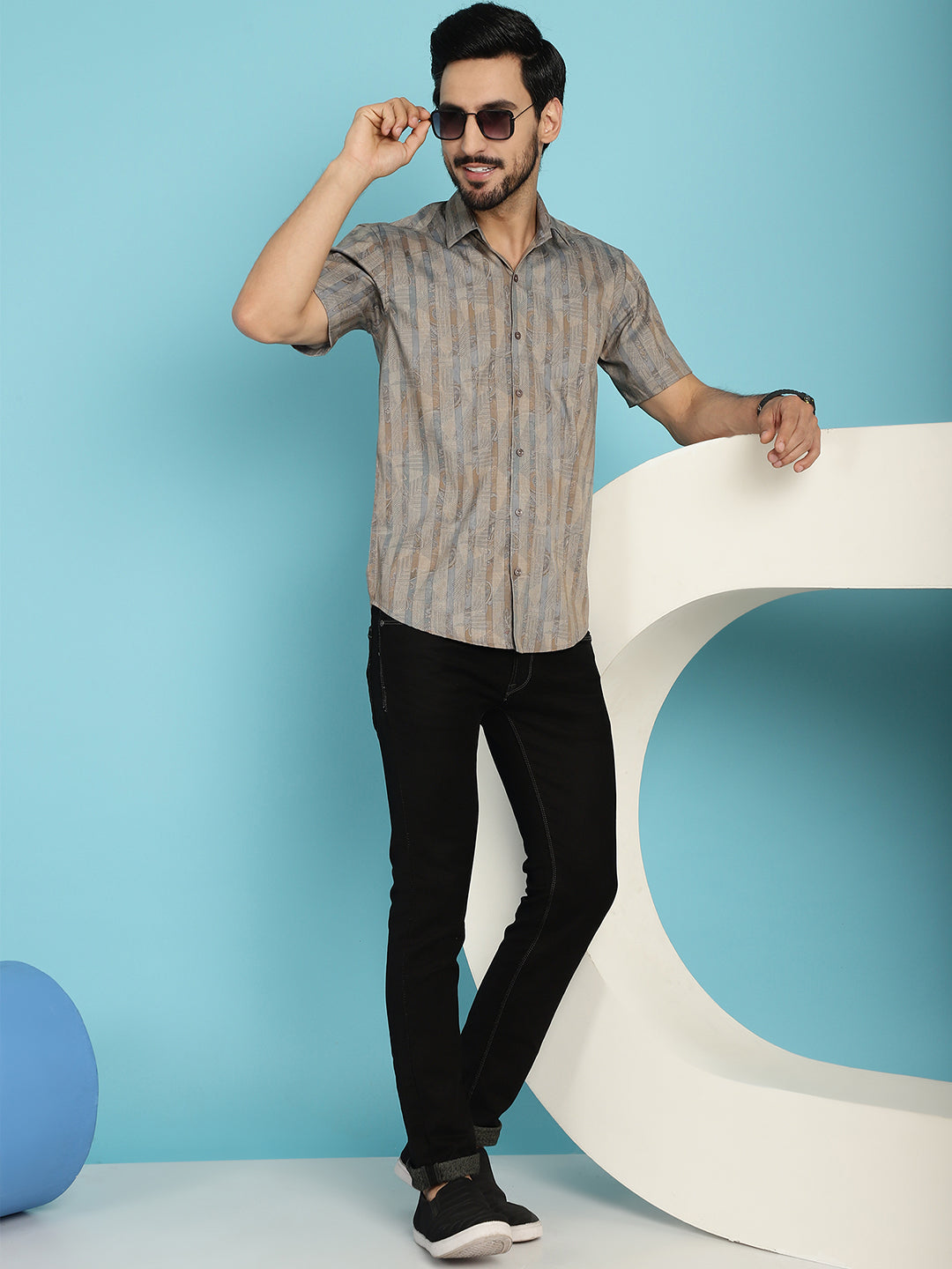 Indian Needle Men's Floral Printed Casual Shirt - Beige | Swadesiicart