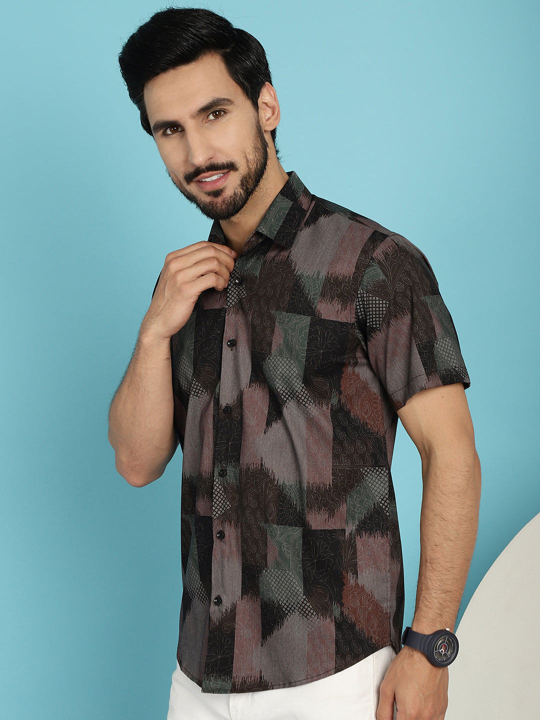 Indian Needle Men's Floral Printed Casual Shirt - Brown | Swadesiicart