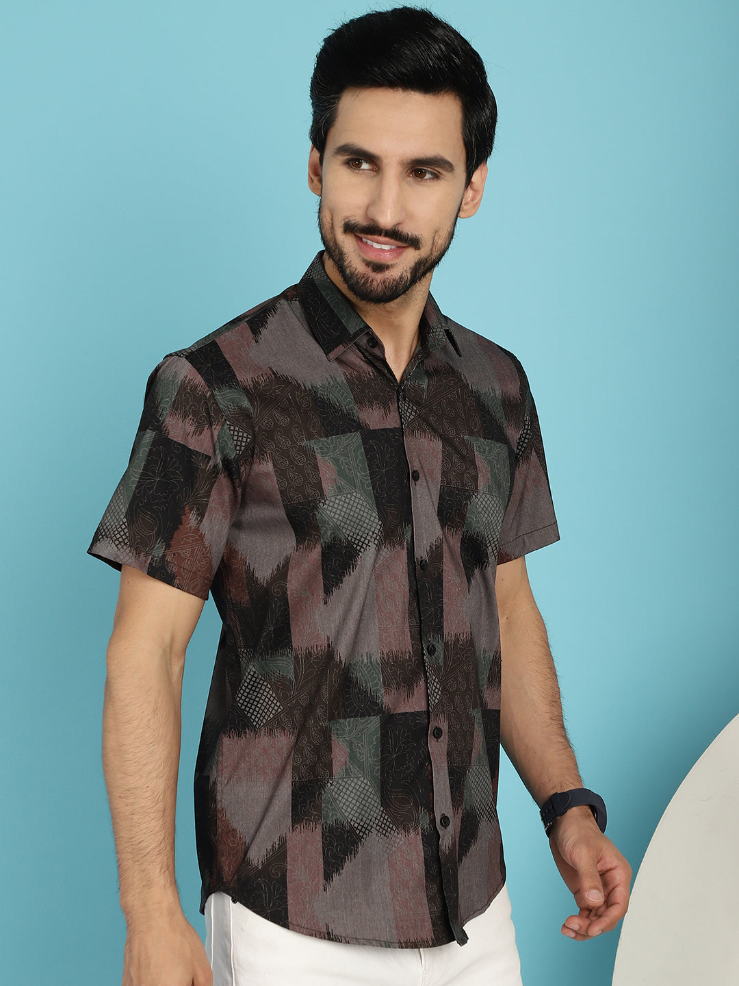 Indian Needle Men's Floral Printed Casual Shirt - Brown | Swadesiicart