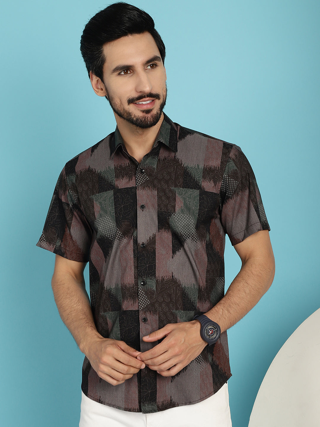 Indian Needle Men's Floral Printed Casual Shirt - Brown | Swadesiicart