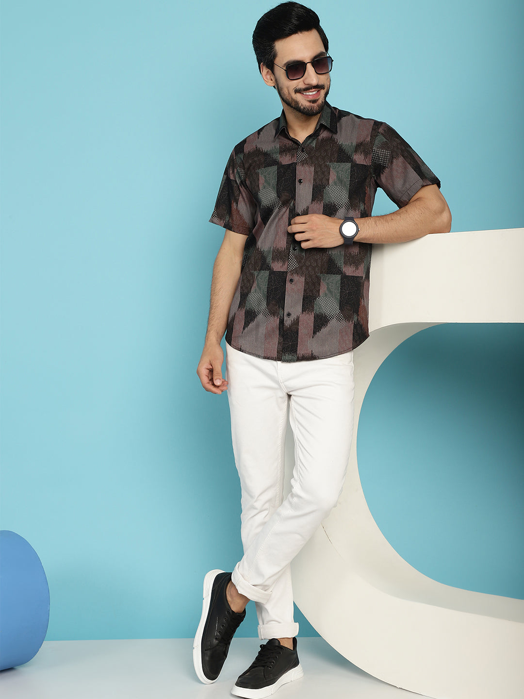 Indian Needle Men's Floral Printed Casual Shirt - Brown | Swadesiicart
